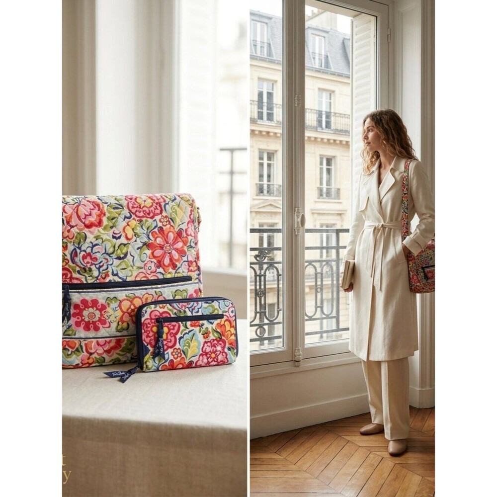 Vera Bradley Hope Garden Quilted Floral Mail Bag And Wallet